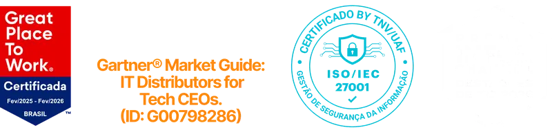 Começa com “Selos: Great Place To Work Certificada Brasil, Gartner® Market Guide: IT D…”. O relatório corta o restante, então não consigo ver a frase inteira.